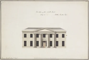 Soho House: Plan över bottenvåningen; Plan över sovrumsvåningen; Höjd av söderfronten, design A, höjd av söderfronten, design B och höjd av norra fronten, 1796