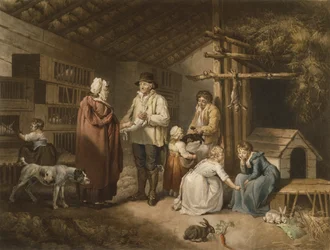 Selling Rabits, graverad av William Ward (1766-1826) 1796 (färgad mezzotint)