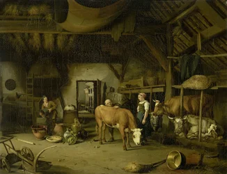 Bondeinteriör, ca 1830-1860 (olja på duk)