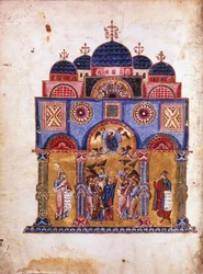 Illustration från Homilies on the Virgin, bysantinskt manuskript, 1100-talet