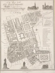 Till den ädlaste John, hertig av Bedford. Denna plan över de förenade församlingarna St. Giles in the Fields  St. George, Bloomsbury