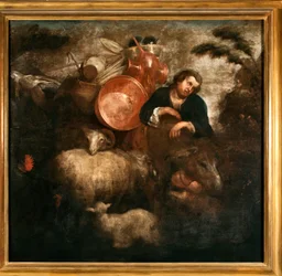 Herde med getter och åsna (En herde med getter och rumpa) Målning av Jan Roos (1591-1638) 1600-talsgener, Musei di Strada Nuova