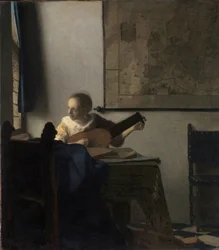 The Woman in the Lute - Målning av Johannes Vermeer (Vermeer de Delft) (1632-1675), olja på duk, ca 1663, 51,4x45,7 cm. Metropolitan Museum of Art, New York