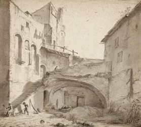 Övervuxen innergård till slottsruin