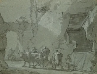 Shepherds in Front of an Archway, ca 1650-52 (indisk bläck och krita på papper)