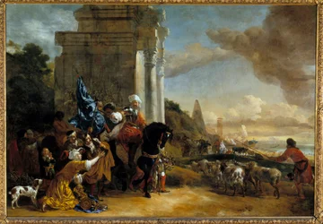Avresa från en orientalisk trupp eller "" Les corsaires repousses"" Målning av Jan Baptist Weenix den Gamle (1621-1660)