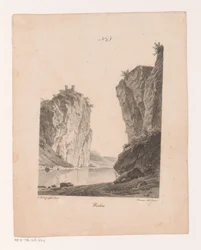 Rotsen längs vattnet Rocks (titel på objekt) Principer för landskap ritade från naturen och utförda på sten (serietitel)