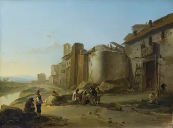 En vy över Tibern, nära ripa bianca 1641 (olja på ek)