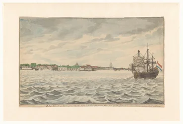 Staden Colombo i Ceylon sedd från norr år 1785 från vägarna, med dess rivna kyrka och torn, som höll på att byggas om. (titel på objekt)