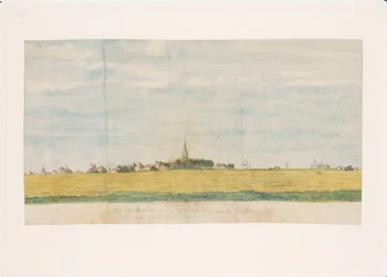 Byn Overdiem nära Amsterdam vid Zuyderzee, sett från landzyde (titel på objekt)