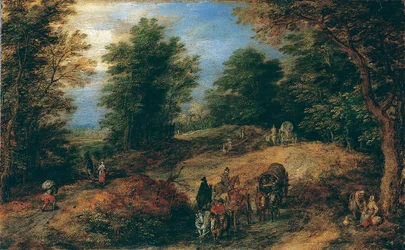 Landskap med resenärer på en skogsstig, ca. 1607.