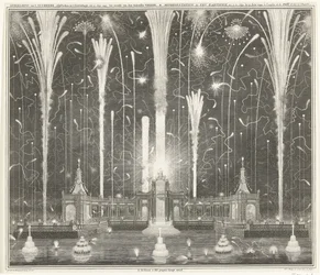 Fyrverkerier i Haag för freden i Aachen, 1749 Skildring av fyrverkeriet, avfyrat i Haag, 13 juni 1749, använd av den Aakensche Vreede / Representation du feu d