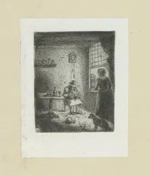 Interiör sätter lezende man The Compleat Work of Etchings av John Chalon / Oeuvre Complette des Eaux Fortes av Jean Chalon (serietitel)