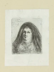 Vuxen kvinna med huvudduk The Compleat Work of Etchings av John Chalon / Oeuvre Complette des Eaux Fortes av Jean Chalon (serietitel)