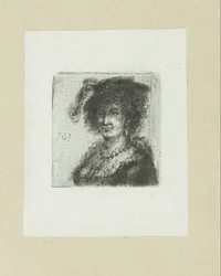 Vrouw met hoed met veer The Compleat Work of Etchings av John Chalon / Oeuvre Complette des Eaux Fortes av Jean Chalon (serietitel)