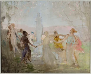 Skiss till målningen "Procession runt statyn Venus från Milo"