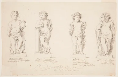Ritning, Projekt för statyer: "Visdom." "Beständighet." "Vältalighet." "Amor förklädd", 1726
