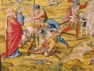 flamländsk gobeläng. Serien The conquest of Tunis: Take of Tunis. Serietecknaren Jan Cornelisz Vermeyen. Studio Willem de Pannemaker, Bryssel. Ca 1545. Detalj.