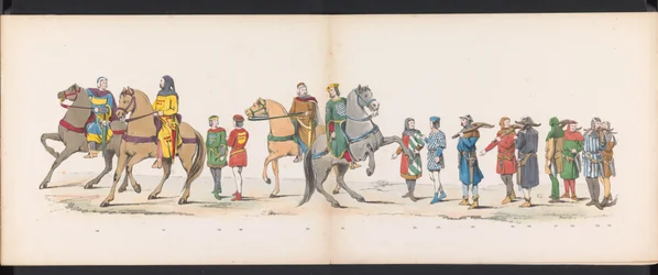 Masquerade of the Leiden Students, 1865 (skylt 10) Klädd procession som hölls av medlemmarna i Leidens studentkår den 6 juni 1865, för att fira 290-årsjubileet av Leidsche Hoogeschool, föreställande: holländarnas inträde b.