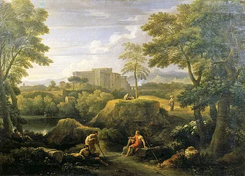 Landskap med figurer (olja på duk)
