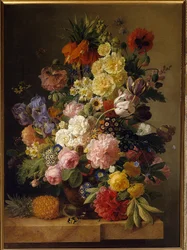 Blommor på en marmorkonsol med en ananas Målning av Jan Frans van dael (1764-1840) (ec.flam.) Fontainebleau från 1800-talet. Musee du Chateau - Blommor på en marmorkonsol med en ananas. Målning av Jan Frans van Dael (1764-1840) (Flamländska skolan). 19t