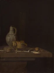 Stilleben med en stengodskruka och en brazier