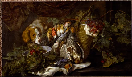 Stilleben, frukt och vilt