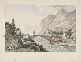 Utsikt över bron vid Saint Maurice i Schweiz