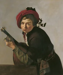 Ung man spelar en Theorbo