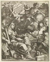Allegori över kyrka och världshistoria Titelsida för Willem Goeree, De kerklyke en Weereldlyke historien. 1729 Kyrkan och världshistorien uyt d