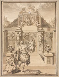 Perseus och Minerva före ett tempel, första tredje 1700-talet.
