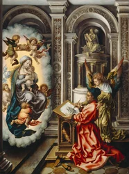 Tyska: Hl. Lukas malt die Madonna Sankt Lukas målar Jungfrun