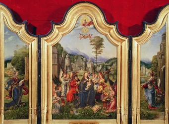 Den heliga familjen med Saint Catherine och Saint Barbara