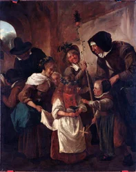 Blomsterpåskfester (blommig påsk) Målning av Jan Havickszoon Steen (1625/6-1679) 1600-tal Dim 80x65 cm Genes, Musei di Strada Nuova (ex Palazzo Bianco)