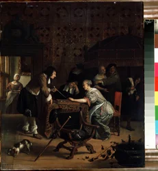 Tric-trac-spelare. Målning av Jan Havicksz Steen (1626-1679). Olja på trä, 45,5 x 39 cm