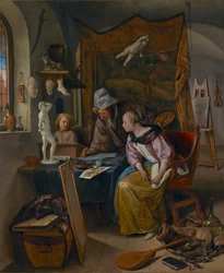 Teckningslektionen, ca 1665 (olja på pannå)