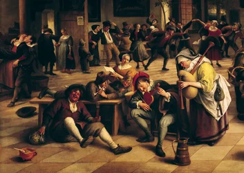 Fest på ett värdshus, detalj av den centrala gruppen, 1674