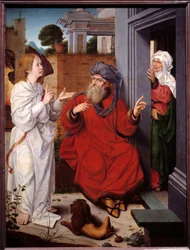 Abraham, Sara och ängeln, målning av Jan Provost (1465-1520)
