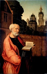 Saint Pierre detalj. Målning på trä av Jan Provost (ca 1465-1529) Dim. 140x90 cm Genes, Galleria di Palazzo Bianco