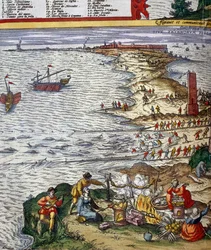 Fiskescen och förbereder fisk i hamnstaden Cadiz