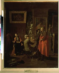 ""The painter studio"" (The painter studio) Målning av Jan Joseph Horemans den äldre (1682-1759) 1725-1730 Pushkin Museum Moskva
