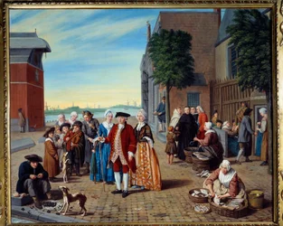 Walk to Fish and Nobles in the Netherlands Målning av Jan Josef Horemans the Jeune (1714-1790) (ec.flam) 1771 Lyon, Musee des Beaux Arts
