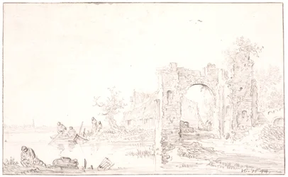 Flodlandskap med en ruin