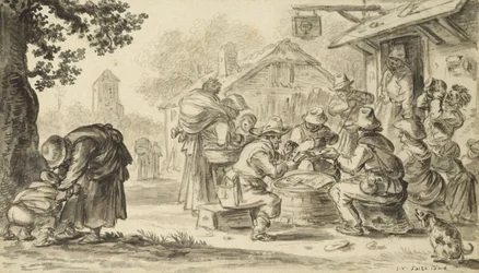 A Farmers Card Game framför värdshuset, 1624 (penna, penna och bläck och pensel på papper)