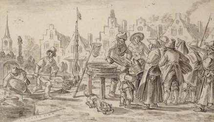 Fishmarket, 1624 (penna och pensel och brunt bläck på papper)