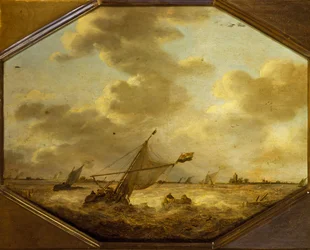 Marint landskap med fiskare