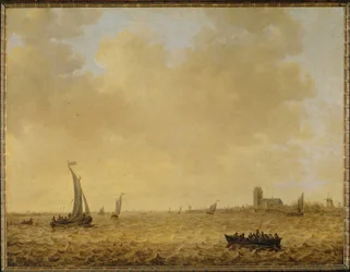 Havslandskap. Utsikt över Dordrecht i bakgrunden (olja på duk)