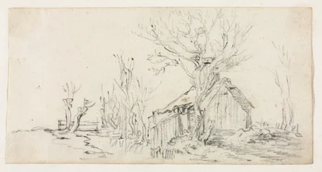 Skiss av landskap med stuga, ca. 1630.