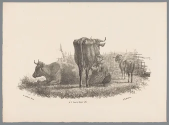 Mjölkande bondhustru, två kor och en bagge Beesten Studien av J. Kobell efter Paul Potter Nr. 1 (serietitel)