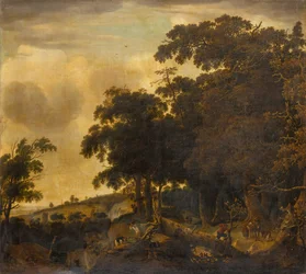 Ett skogslandskap med vedhuggare (olja)